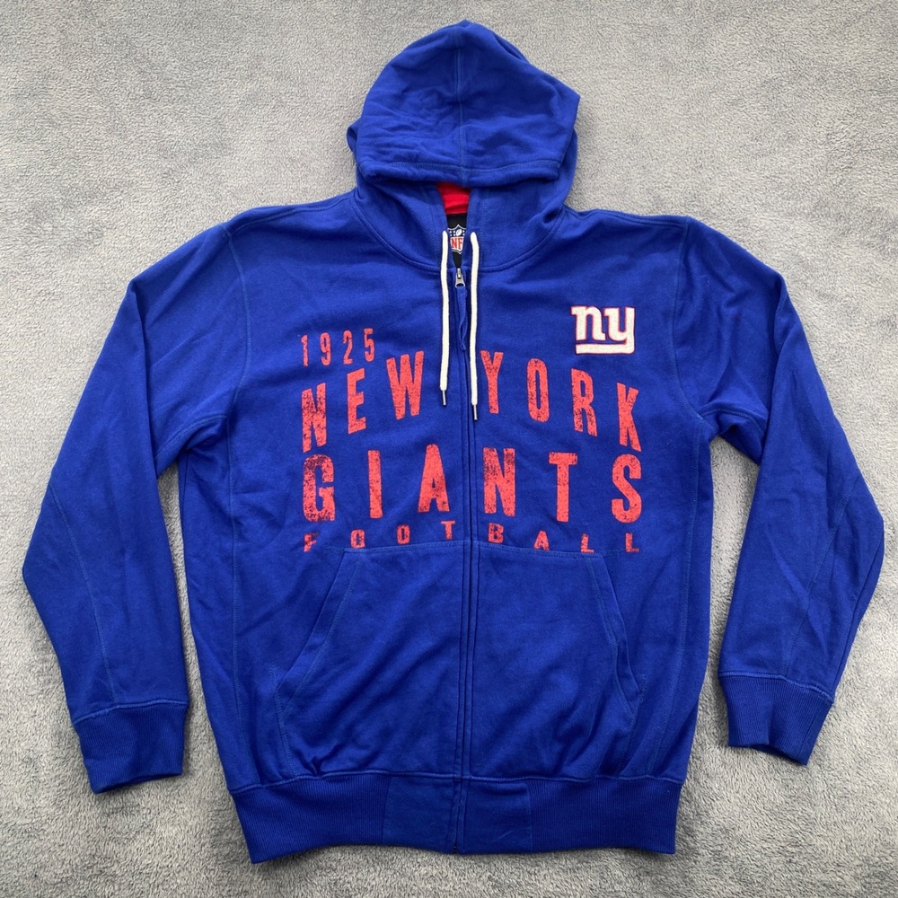 NFL New York Giants Hoodie Mens Large Blue Full Zip Distressed Graphic 1925